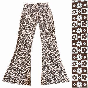 Hollister High Rise Flare Leg Pants Womens Jr Small Brown Floral Stretch Hippie